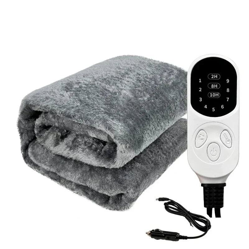 Home Decor : 12V Electric Car Heating Blanket - Washable Travel Throw in Grey van Vandaliamo