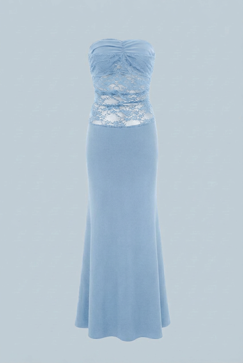 Mermaid Dress : Sky Blue Strapless Lace Mermaid Dress - Elegant Summer Formal Dress in van Vanda Liamo