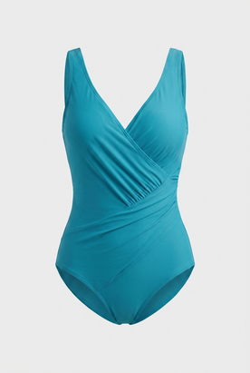 Swimwear : Sky Blue Surplice Swimsuit - Ruched Tummy Control Swimwear in Blue van Vandaliamo