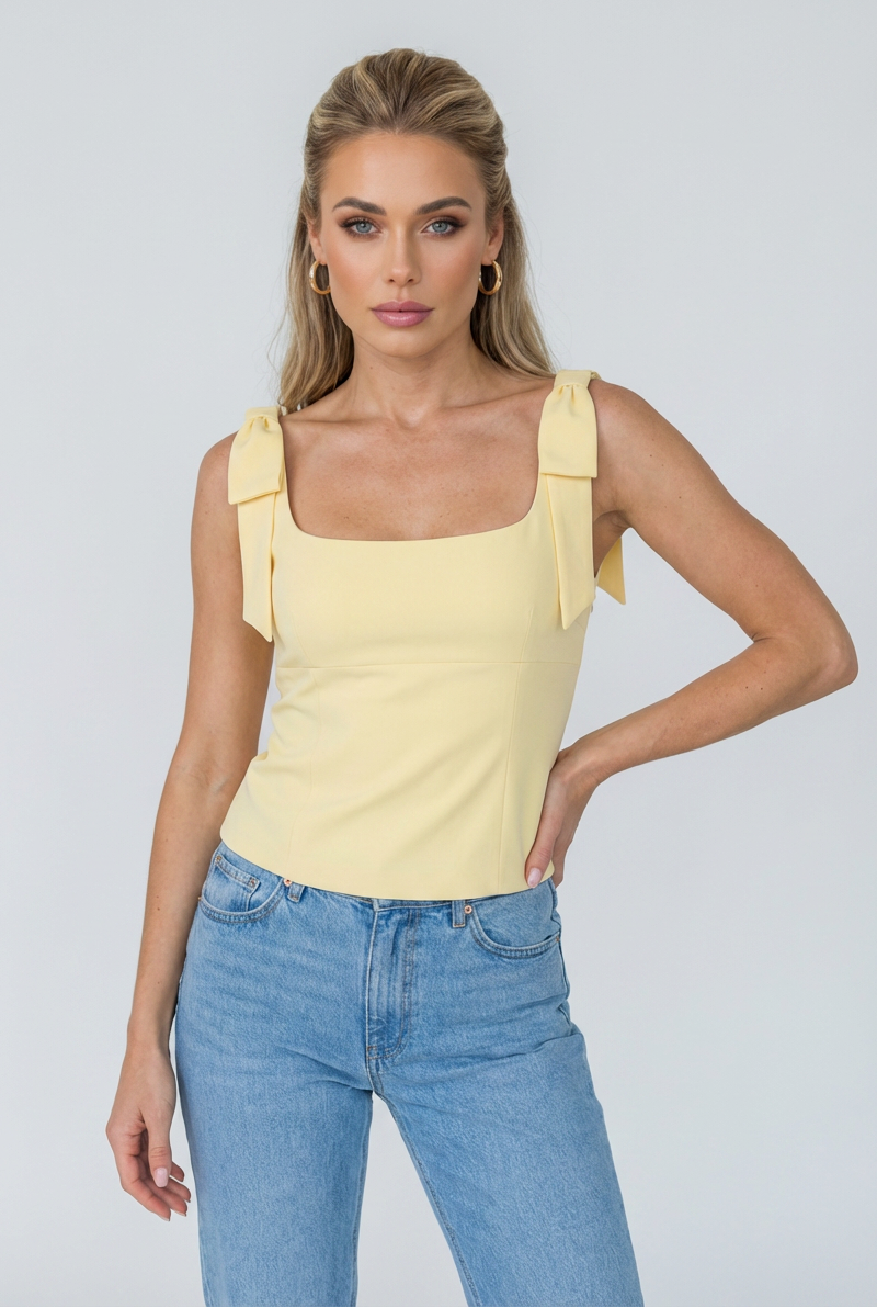 Women's Tops : Women's Yellow Slim Fit Cami Top with Bow Detail - Lightweight & Sleeveless in van Vanda Liamo
