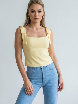 Women's Yellow Slim Fit Cami Top with Bow Detail - Lightweight & Sleeveless