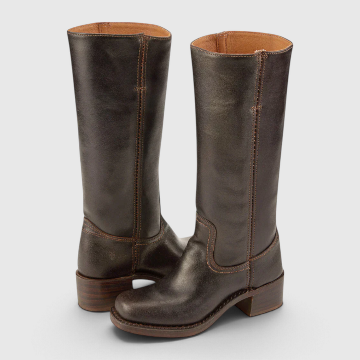 Fashion : Women's Knee-High Leather Boots with Heel in Dark Brown van Vanda Liamo