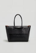 Women's Black Crocodile Embossed Faux Leather Shoulder Handbag - Large & Roomy Tote