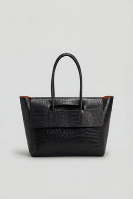 Handbags : Women's Black Crocodile Embossed Faux Leather Shoulder Handbag - Large & Roomy Tote in Black One Size van Vanda Liamo