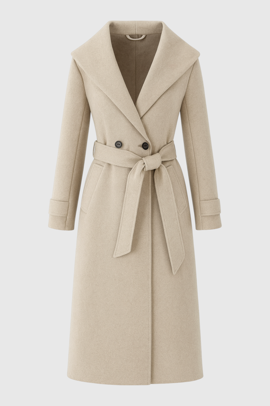 Coat : Long Khaki Coat with Hood in Khaki van Vanda Liamo
