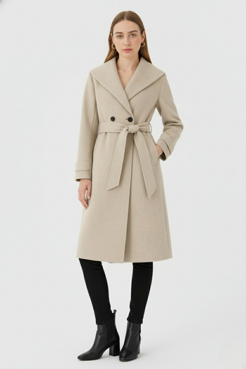 Coat : Long Khaki Coat with Hood in van Vanda Liamo