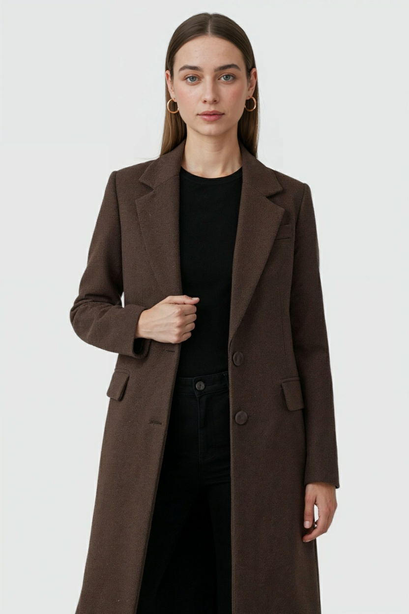 Coat : Women's Long Brown Coat in van Vanda Liamo