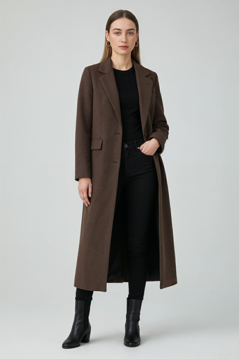 Coat : Women's Long Brown Coat in van Vanda Liamo