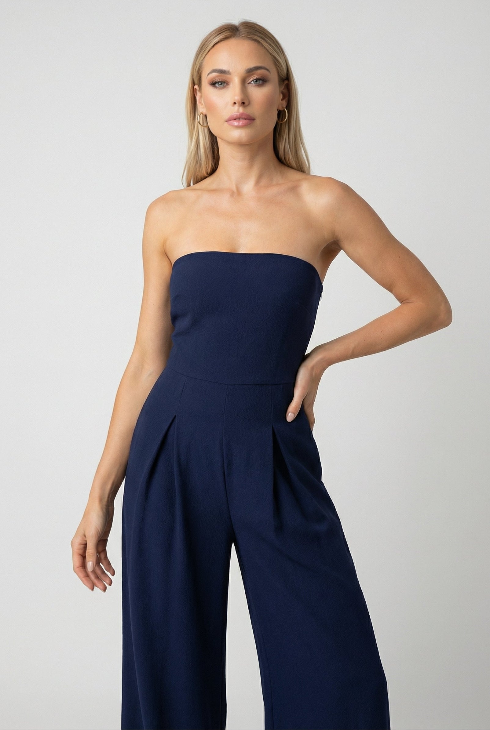 Women's Jumpsuits & Rompers : Strapless Jumpsuit with Wide-Leg - Modern Class in Dark Blue in van Vanda Liamo