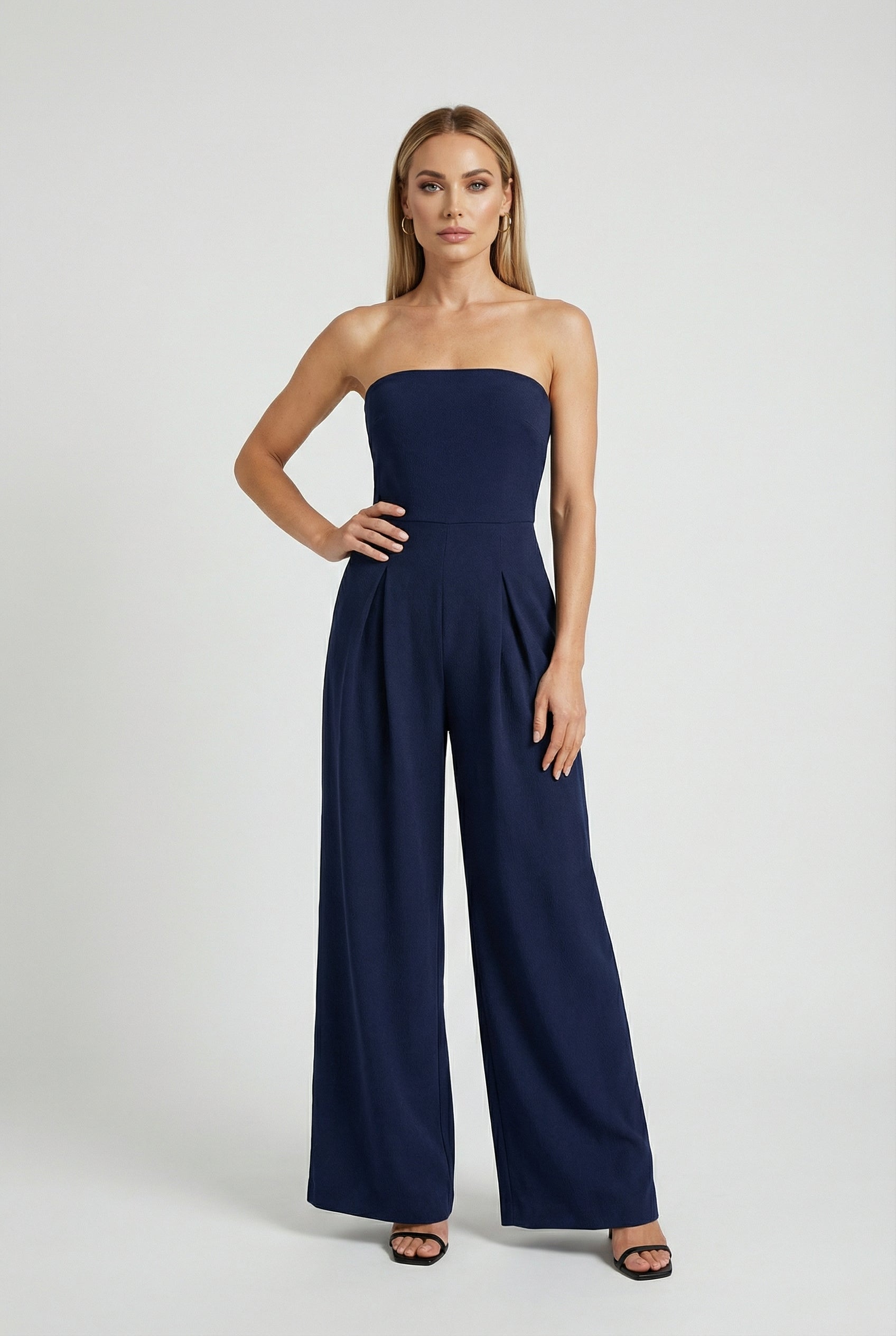 Women's Jumpsuits & Rompers : Strapless Jumpsuit with Wide-Leg - Modern Class in Dark Blue in van Vanda Liamo