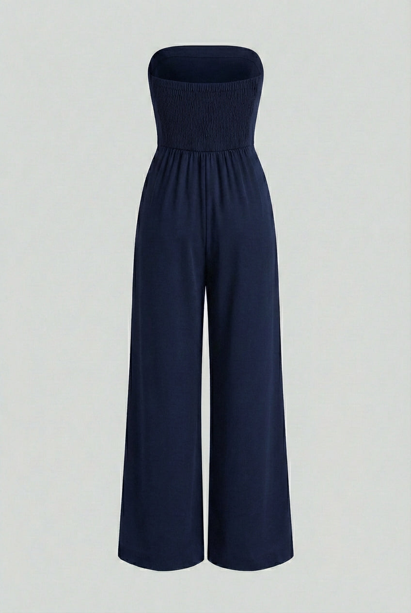 Women's Jumpsuits & Rompers : Strapless Jumpsuit with Wide-Leg - Modern Class in Dark Blue in van Vanda Liamo