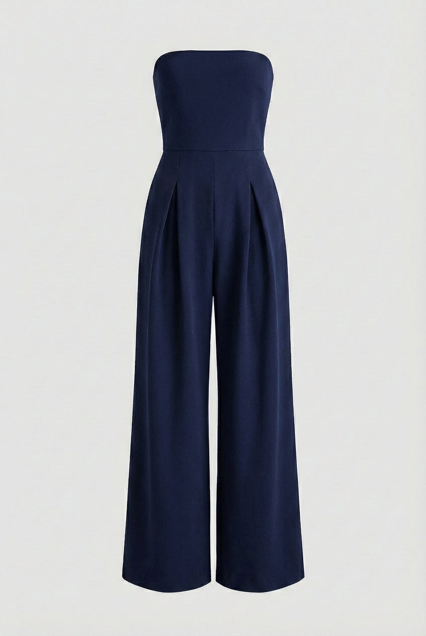 Women's Jumpsuits & Rompers : Strapless Jumpsuit with Wide-Leg - Modern Class in Dark Blue in van Vanda Liamo