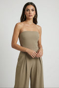 Strapless Jumpsuit with Wide-Leg - Refined Simplicity in Khaki