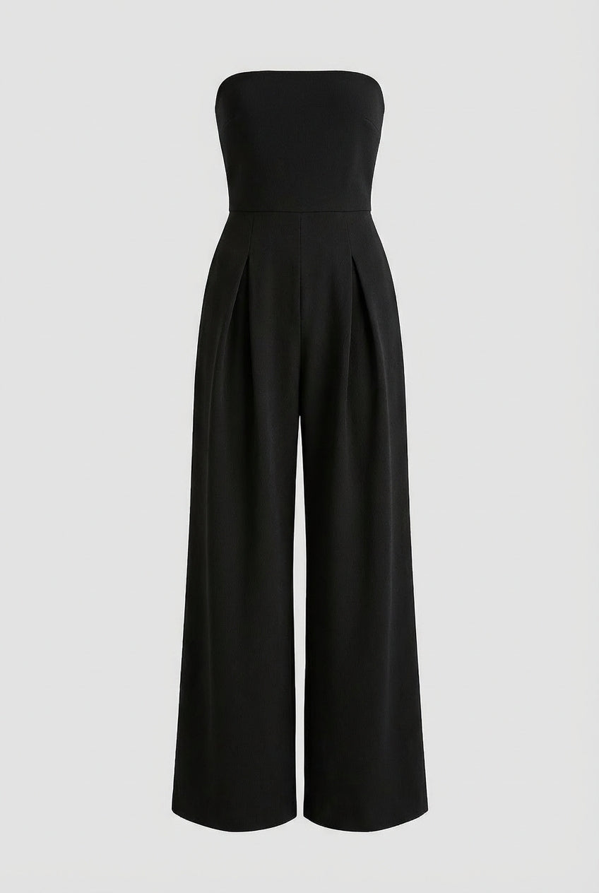 Women's Jumpsuits & Rompers : Strapless Jumpsuit with Wide-Leg - Timeless Elegance in Black in Black van Vanda Liamo