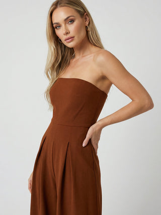 Strapless Jumpsuit with Wide-Leg - Timeless Elegance in Rust Brown