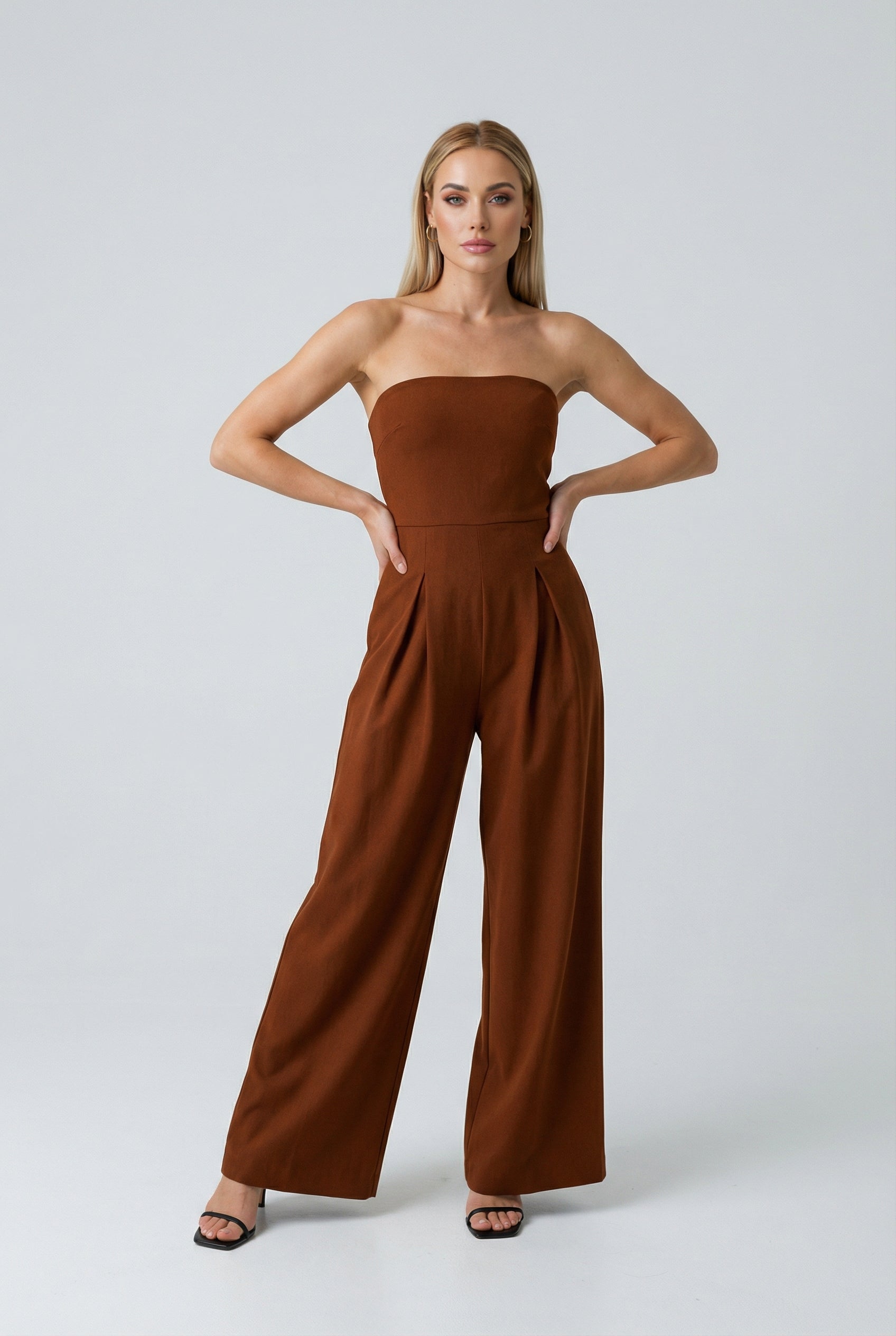 Women's Jumpsuits & Rompers : Strapless Jumpsuit with Wide-Leg - Timeless Elegance in Rust Brown in van Vanda Liamo