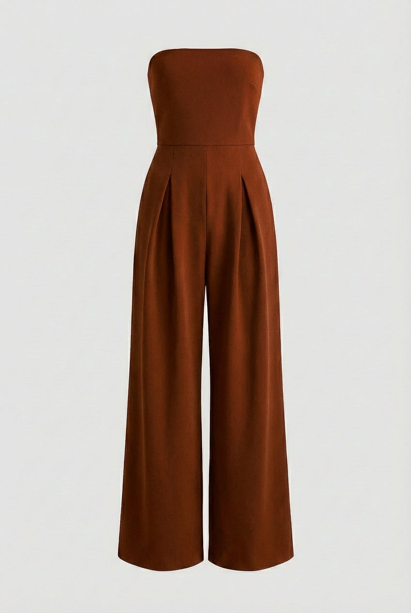Women's Jumpsuits & Rompers : Strapless Jumpsuit with Wide-Leg - Timeless Elegance in Rust Brown in Rostbruin van Vanda Liamo