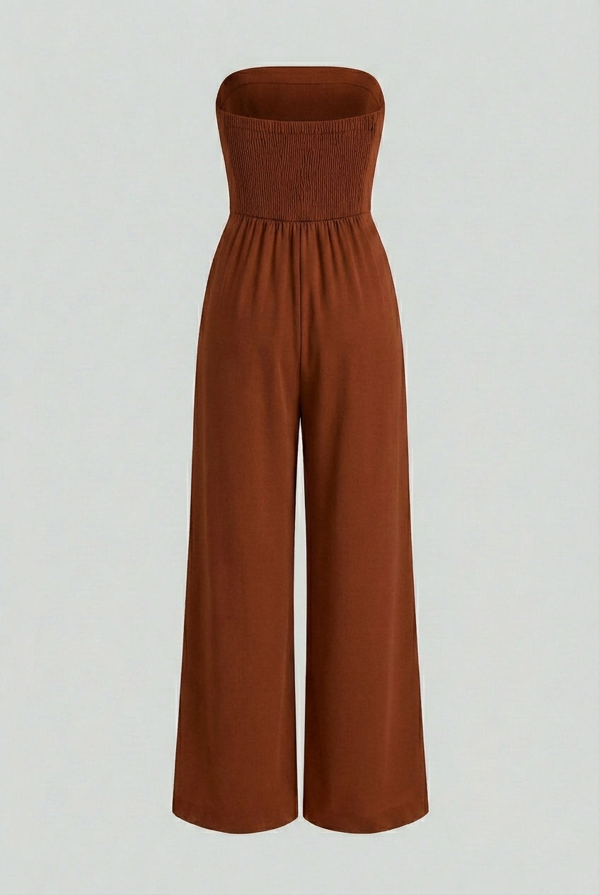 Women's Jumpsuits & Rompers : Strapless Jumpsuit with Wide-Leg - Timeless Elegance in Rust Brown in van Vanda Liamo