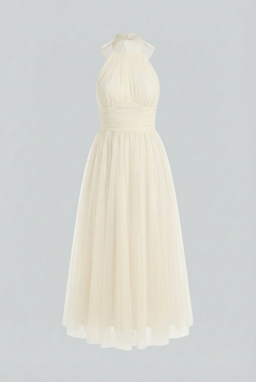 Dresses : Women's Cream Ribbed Knit High Neck Midi Dress - Soft & Stylish in Cream van Vanda Liamo