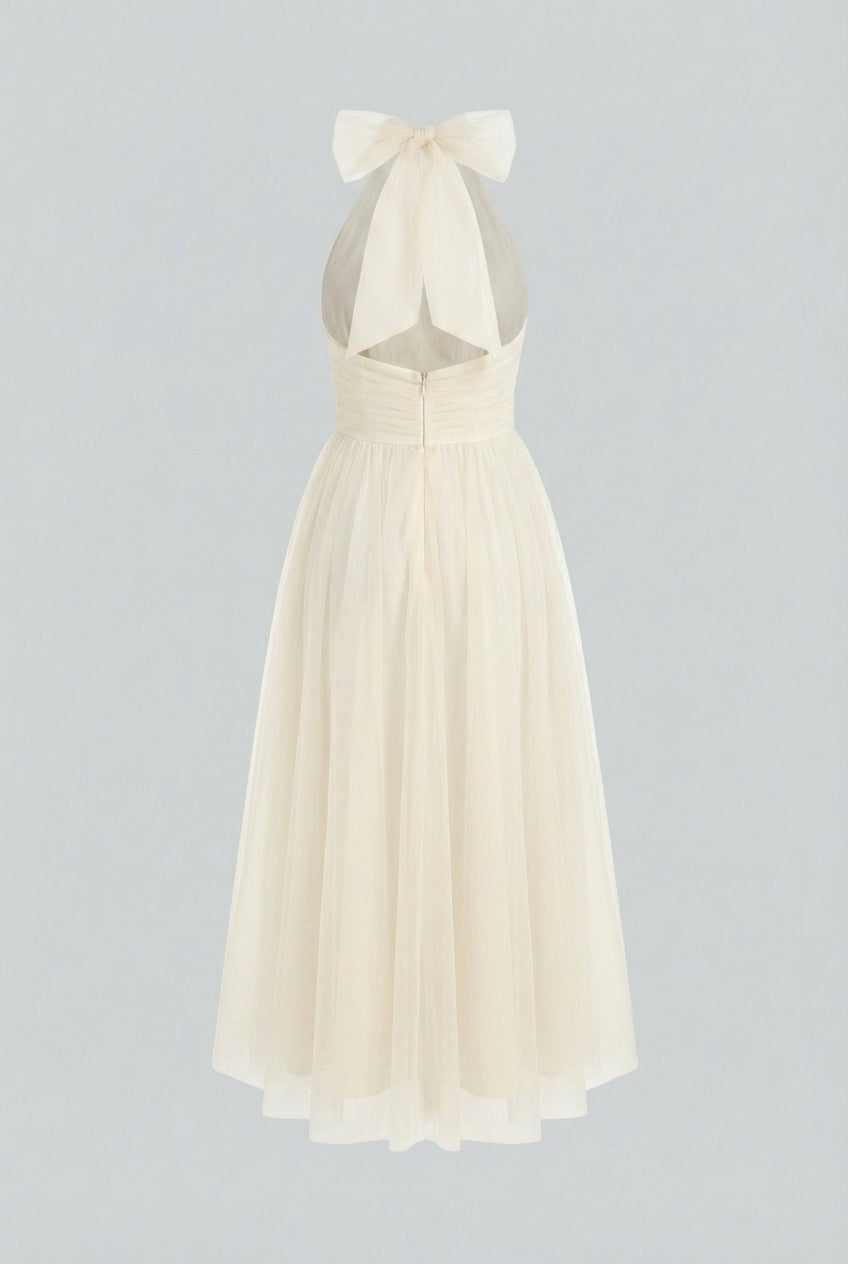 Dresses : Women's Cream Ribbed Knit High Neck Midi Dress - Soft & Stylish in van Vanda Liamo