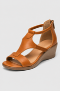 Tan T-Strap Wedge Sandals – Comfortable Brown Summer Shoes