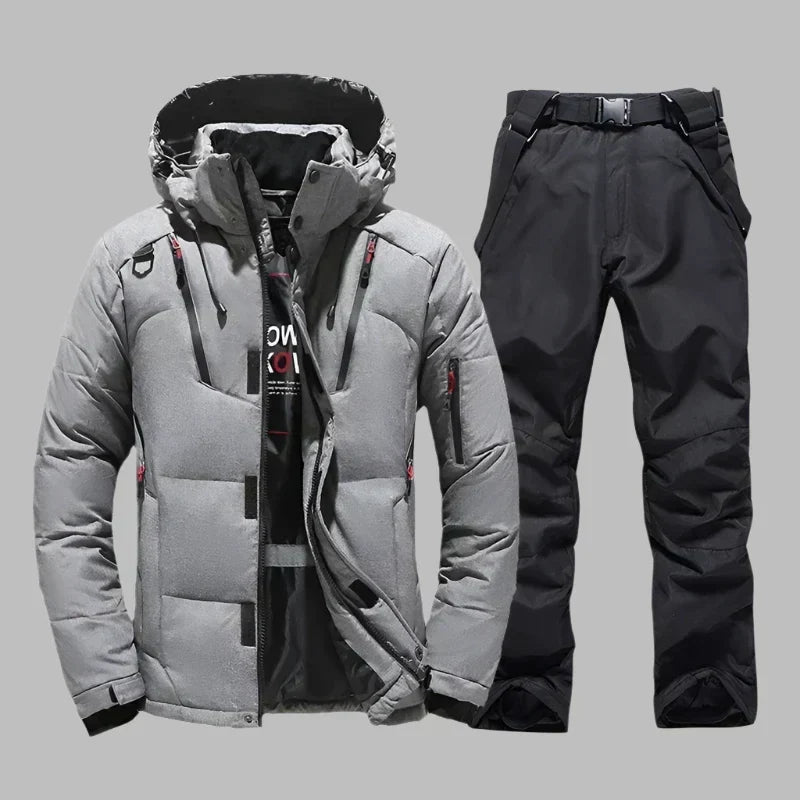 Outerwear : Men's Waterproof Warm Ski Suit - Insulated One-Piece in Grey-Black van Vanda Liamo