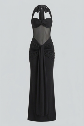 Maxi Dresses : Women's Black Halter Neck Maxi Dress - Elegant Formal Evening Gown for Parties & Events in Black van Vanda Liamo