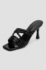 Twisted Tubular Patent Stiletto Mules – Sculptural Straps & High-Gloss Allure