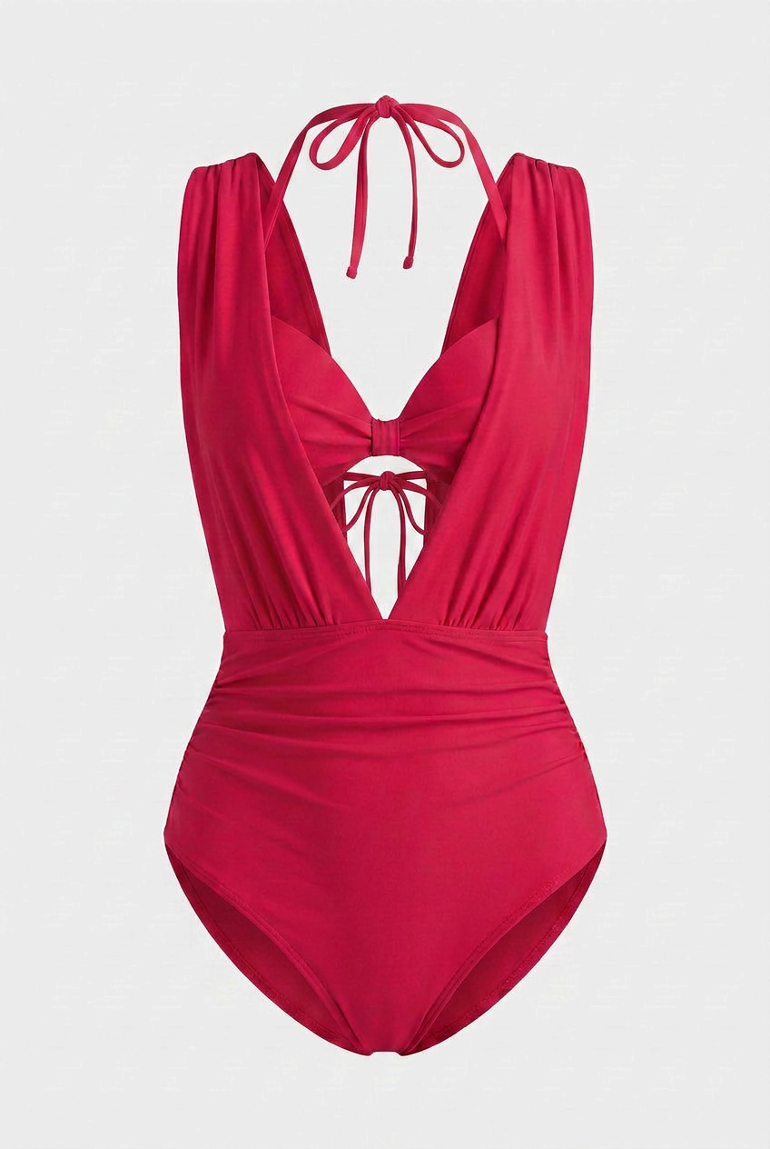 Swimwear : Vibrant Pink Shaping One-Piece – Bold Cutout Underwire Swimsuit in Pink van Vandaliamo
