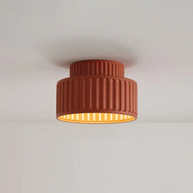 Deckenleuchte : Ribbed Ceiling Lamp - Two-Tier Drum Design in Red D23×H16cm van Roselva