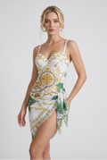 Women's White Gold Vintage Push-Up Skirted One-Piece Swimsuit