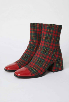 Women's Boots : Women's Vintage Mid-Calf Boots - Red & Green Leather, Block Heel in Red and green van Vanda Liamo