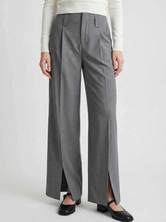 Women's High-Waisted Gray Pleated Pants