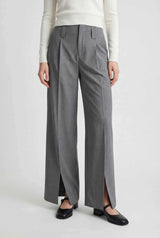Dames hoge taille grijze geplooide broek