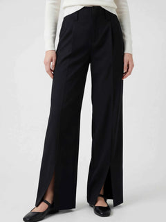 Women's High-Waisted Black Pleated Pants