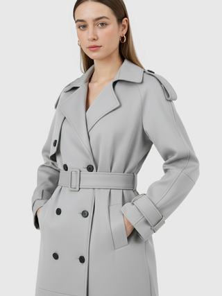 Women's Long Gray Coat with Belt