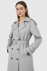 Women's Long Gray Coat with Belt