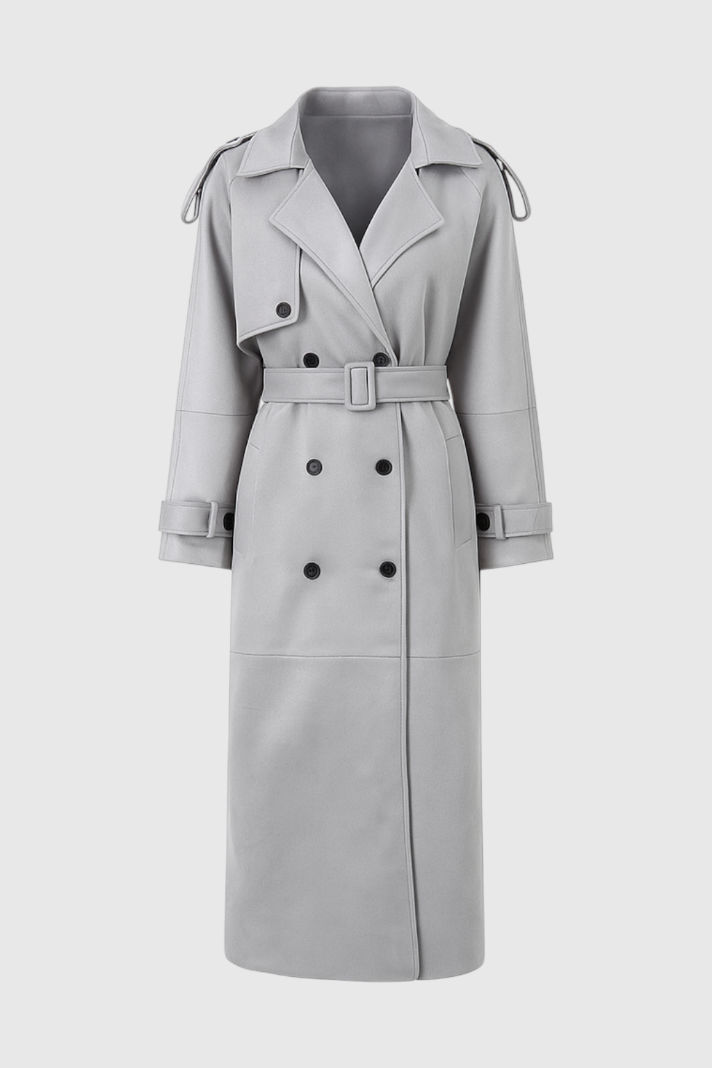 Coat : Women's Long Gray Coat with Belt in Grey van Vanda Liamo