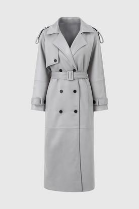 Coat : Women's Long Gray Coat with Belt in Grey van Vanda Liamo