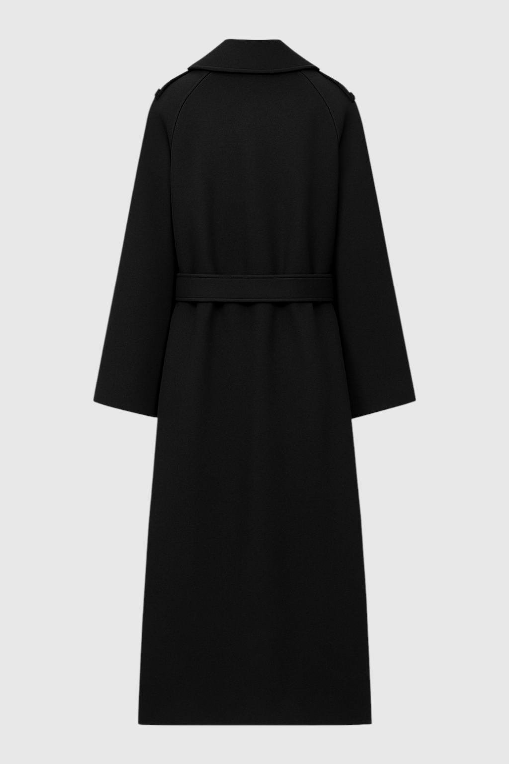 Coat : Women's Black Long Belted Trench Coat - Classic Fit, Warm Wool Blend in van Vanda Liamo