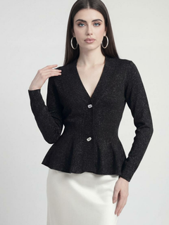 Women's Black Slim-Fit V-Neck Knit Cardigan Sweater