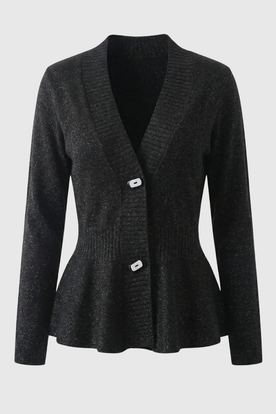 Cardigan : Women's Black Slim-Fit V-Neck Knit Cardigan Sweater in Black van Vanda Liamo