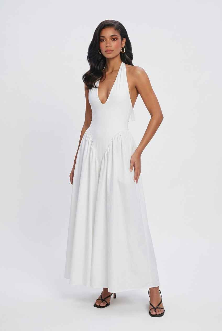 Women's Dresses : White Elegant Midi Dress – Chic Feminine Style for Parties & Summer Events in van Vanda Liamo