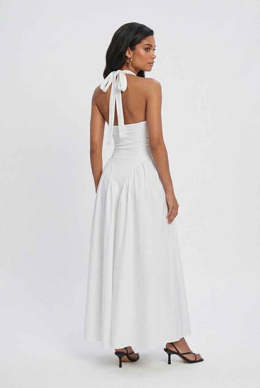 Women's Dresses : White Elegant Midi Dress – Chic Feminine Style for Parties & Summer Events in van Vanda Liamo