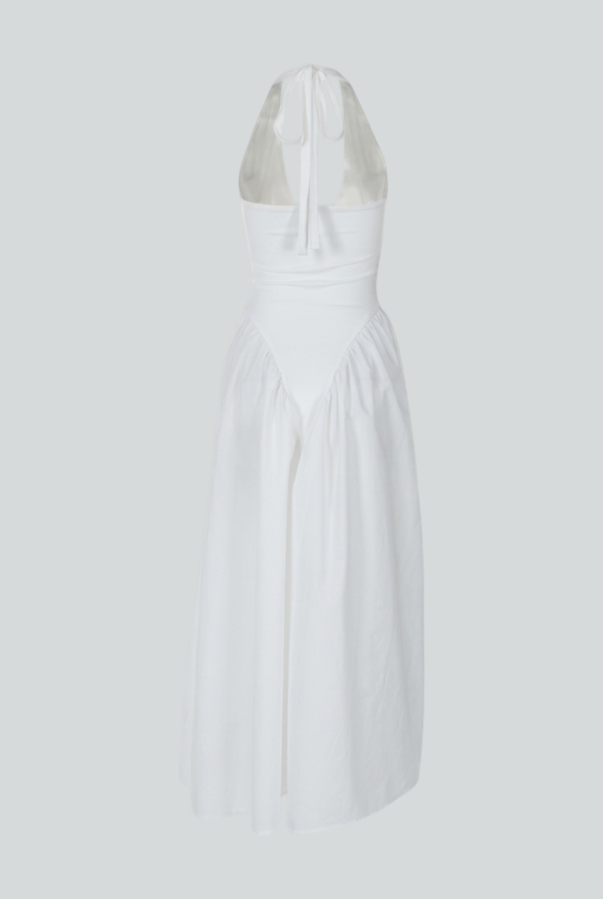 Women's Dresses : White Elegant Midi Dress – Chic Feminine Style for Parties & Summer Events in van Vanda Liamo