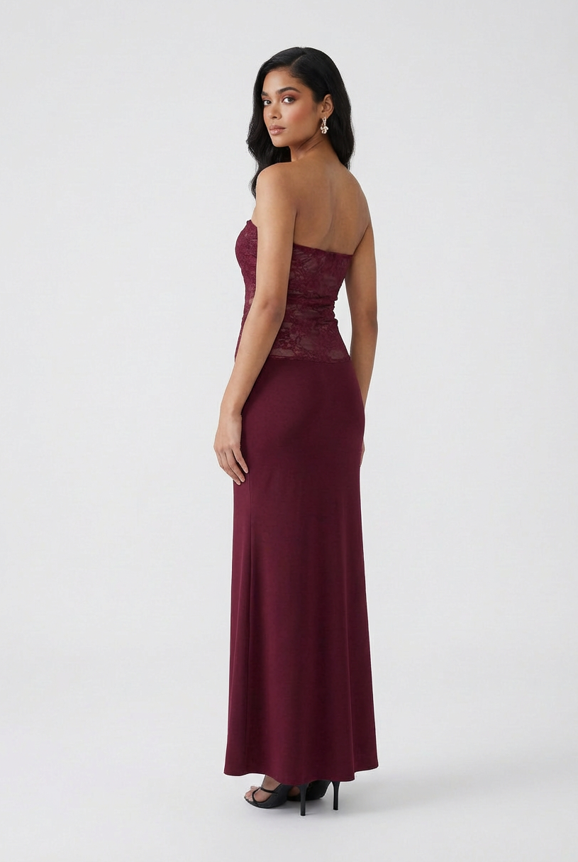 Mermaid Dress : Women's Wine Red Lace Mermaid Strapless Formal Evening Prom Gown Dress in van Vanda Liamo