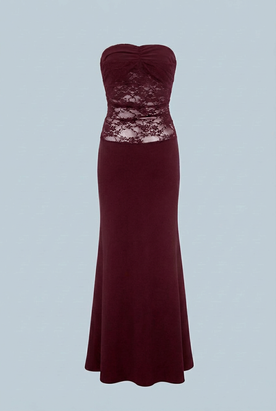 Mermaid Dress : Women's Wine Red Lace Mermaid Strapless Formal Evening Prom Gown Dress in Wine Red van Vanda Liamo
