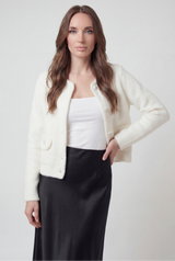 Dames witte gebreide cardigan met ronde hals, lange mouwen