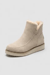 Damen beige Winter-Stiefeletten mit Kunstfellfutter – warm & wasserdicht