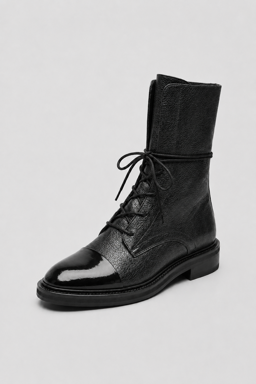 Women's Black Leather Lace-Up Ankle Boots - Comfortable & Stylish